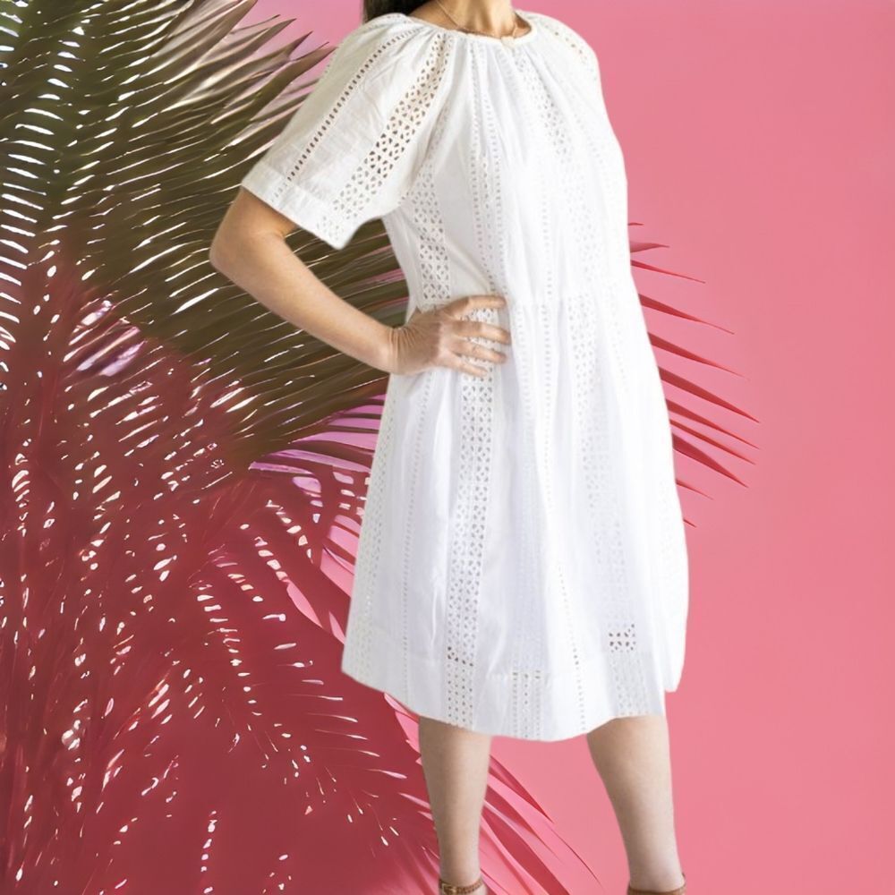 NWT CARON CALLAHAN Amelia Eyelet Midi Dress L